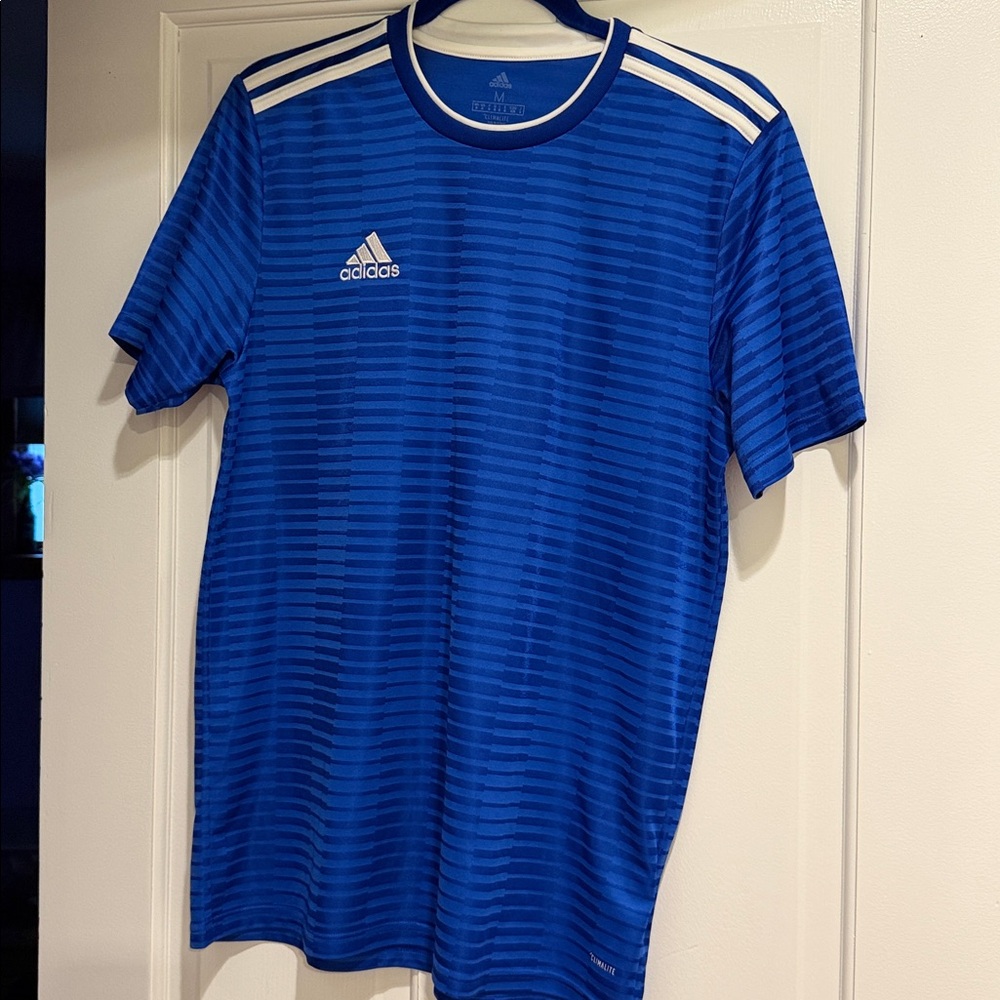 Adidas Royal Blue Performance Tee with White Stripes